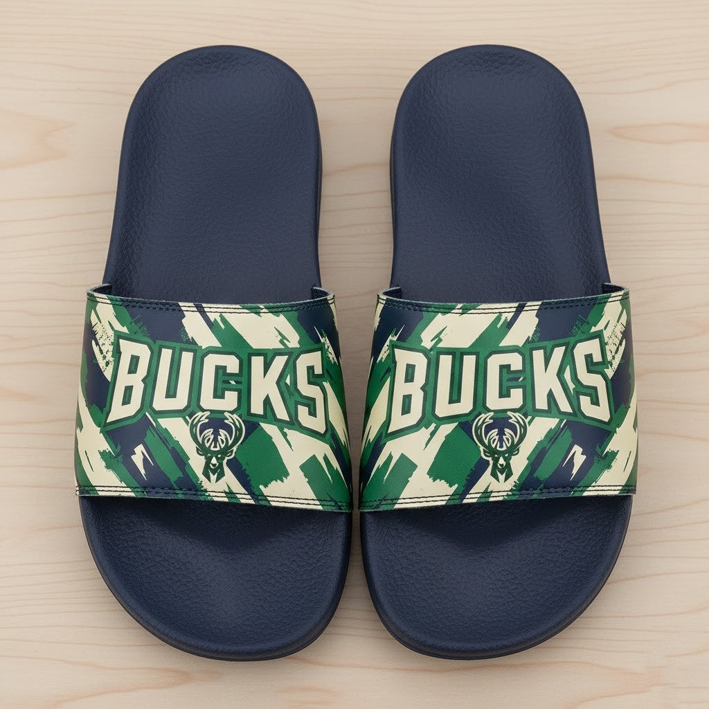 Milwaukee Bucks Slide Sandals – 2025 NBA Team Slippers for Basketball Fans - LeagueLockerGear