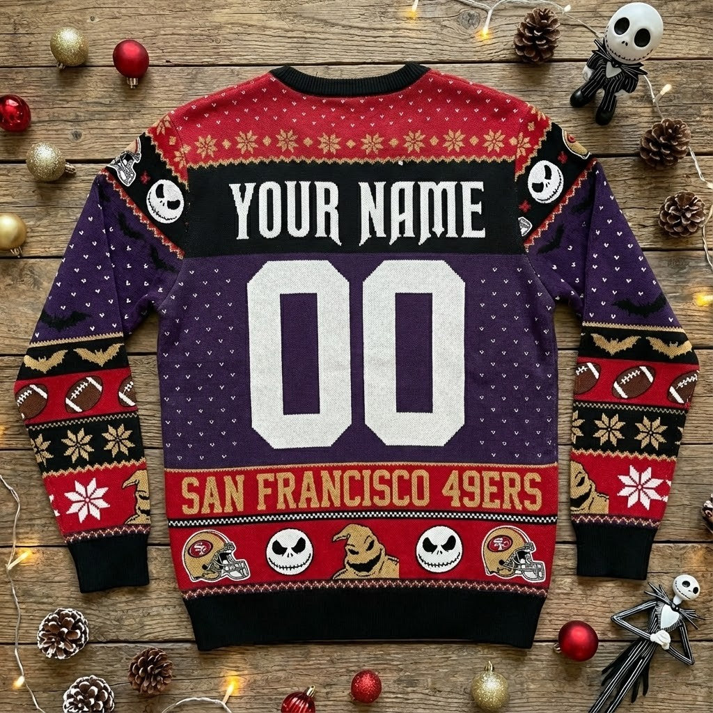 San Francisco 49ers Nightmare Before Christmas Sweater - Jack Skellington Ugly Holiday NFL Jumper - LeagueLockerGear