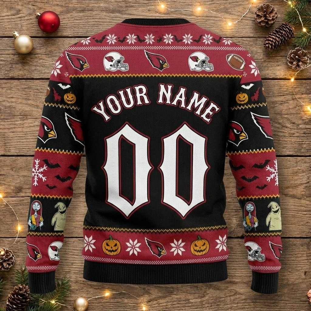 Arizona Cardinals Nightmare Before Christmas Ugly Sweater - NFL Football Fan Holiday Gift Jumper - LeagueLockerGear