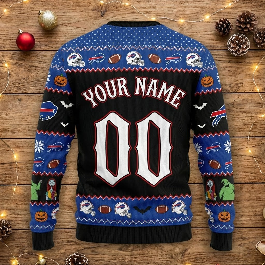 Buffalo Bills Ugly Christmas Sweater - The Nightmare Before Christmas Jack Skellington NFL Holiday Apparel - LeagueLockerGear