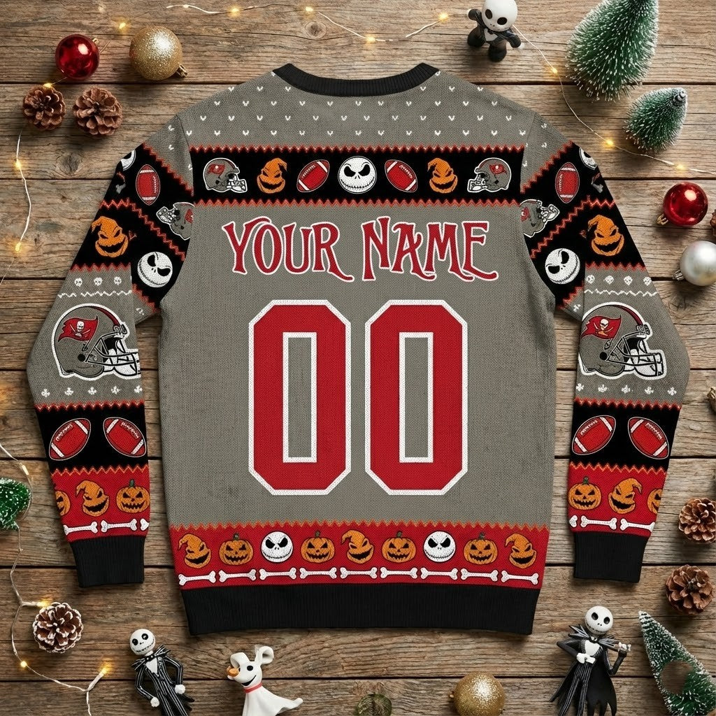 Tampa Bay Buccaneers Nightmare Before Christmas Sweater - NFL Jack and Sally Ugly Christmas Jumper - LeagueLockerGear