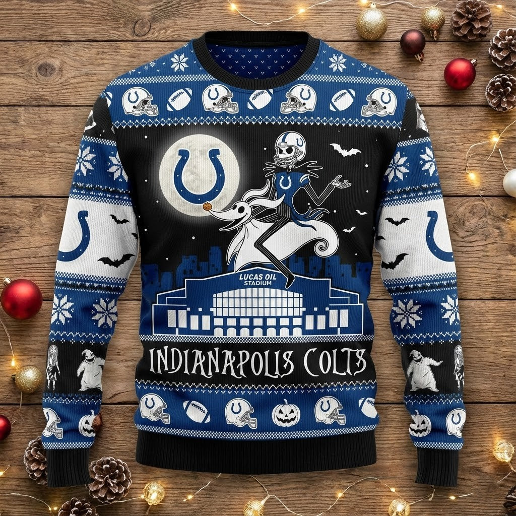 Indianapolis Colts Ugly Christmas Sweater - NFL The Nightmare Before Christmas Crossover - LeagueLockerGear
