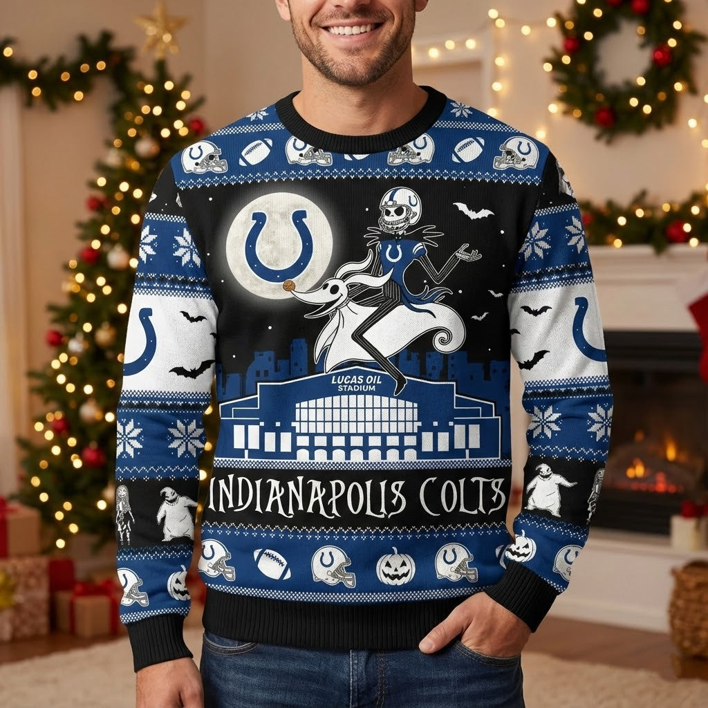 Indianapolis Colts Ugly Christmas Sweater - NFL The Nightmare Before Christmas Crossover - LeagueLockerGear