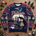 New England Patriots Nightmare Before Christmas Sweater - Jack Skellington Sally Ugly Christmas Sweater - LeagueLockerGear