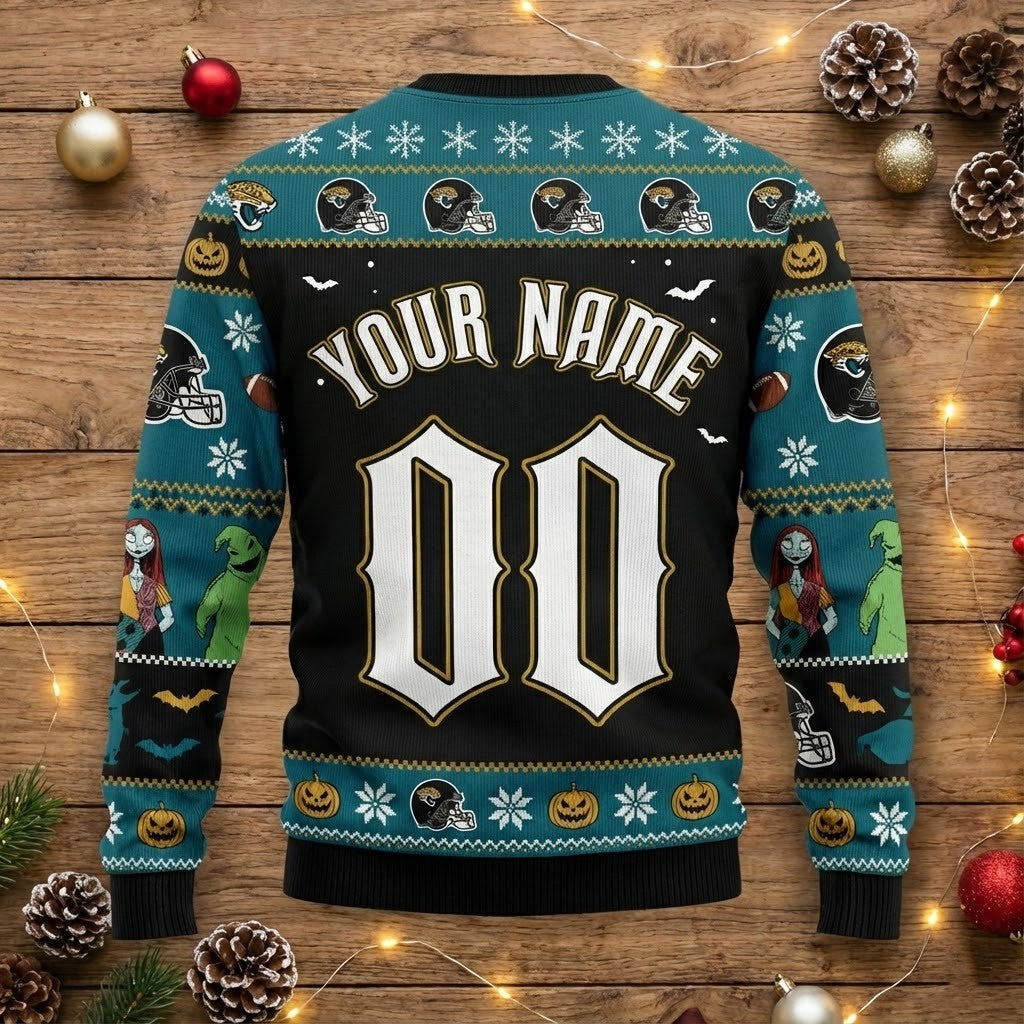 Jacksonville Jaguars Nightmare Before Christmas Sweater - NFL Jack Skellington Holiday Ugly Sweater - LeagueLockerGear