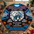 Detroit Lions Nightmare Before Christmas Sweater - NFL Jack Skellington Halloween Ugly Christmas Sweater - LeagueLockerGear