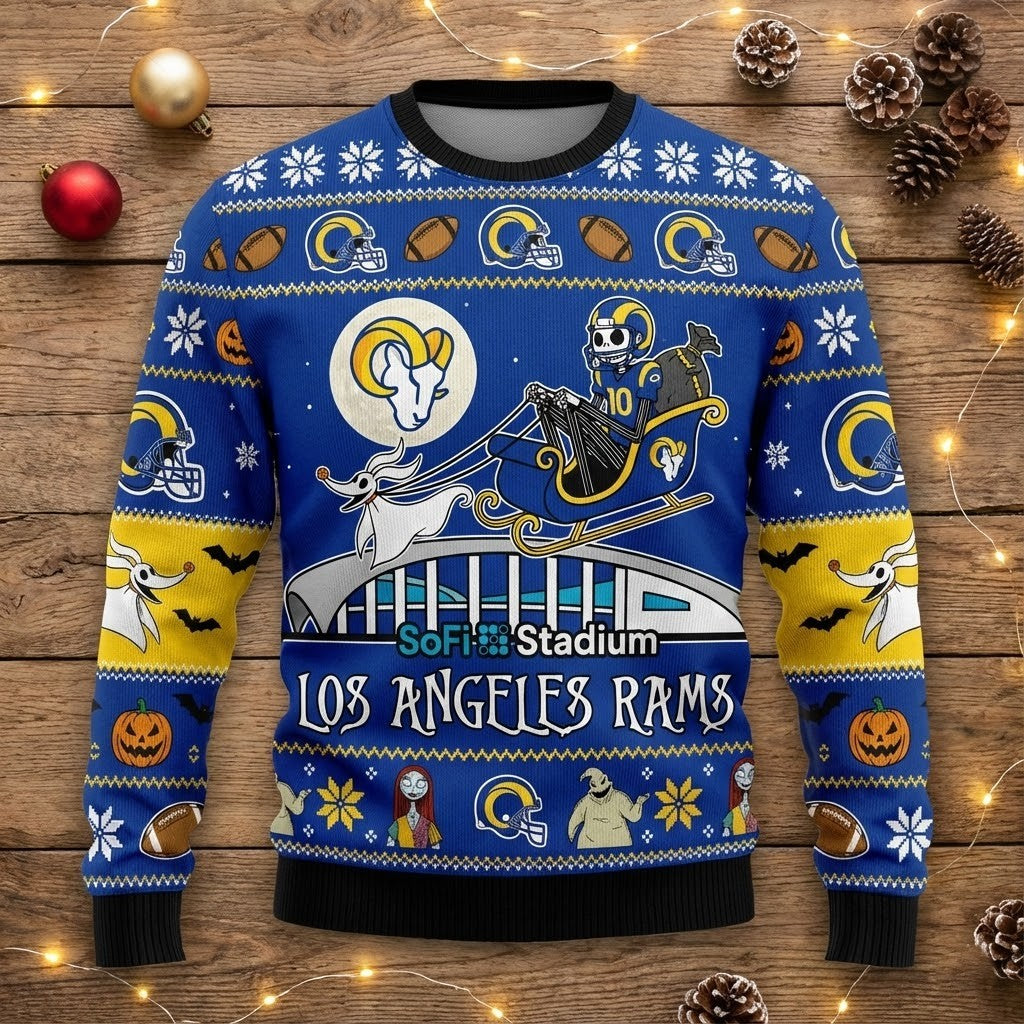 Los Angeles Rams Nightmare Before Christmas Sweater - NFL Ugly Christmas Holiday Jumper - LeagueLockerGear
