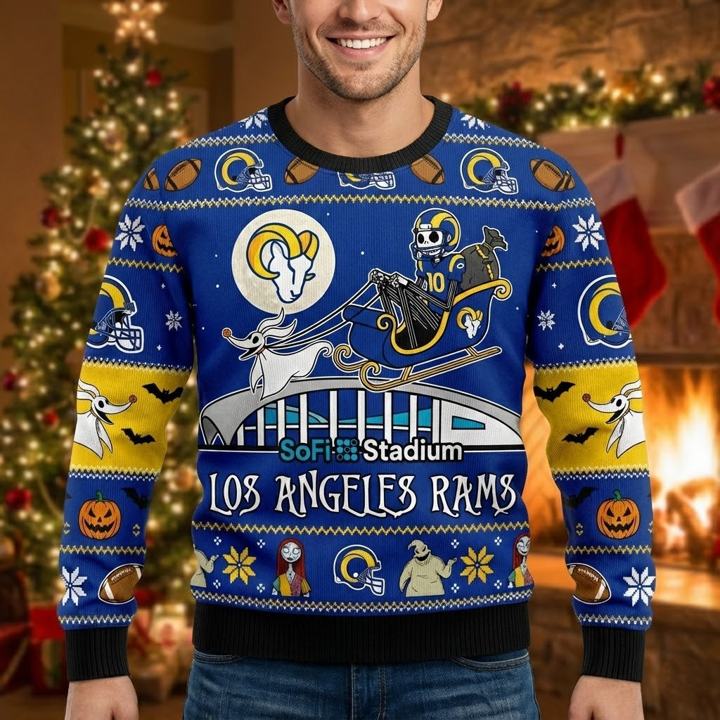 Los Angeles Rams Nightmare Before Christmas Sweater - NFL Ugly Christmas Holiday Jumper - LeagueLockerGear