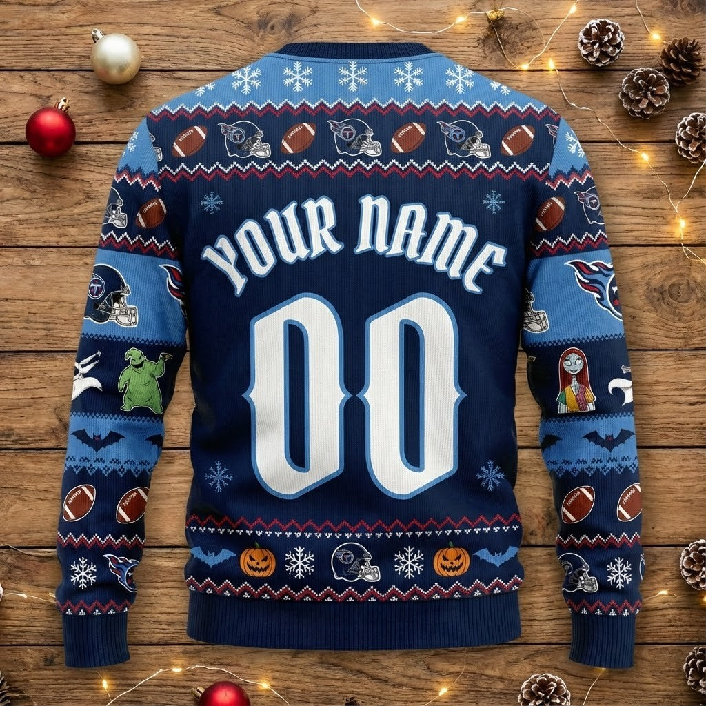 Tennessee Titans Nightmare Before Christmas Sweater - NFL Fan Holiday Ugly Christmas Sweater - LeagueLockerGear