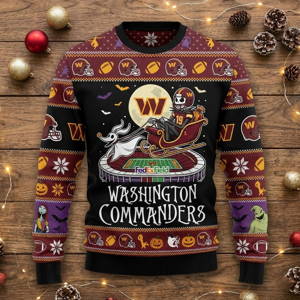 Washington Commanders Nightmare Before Christmas Sweater - NFL Jack Skellington Ugly Christmas Sweater - LeagueLockerGear