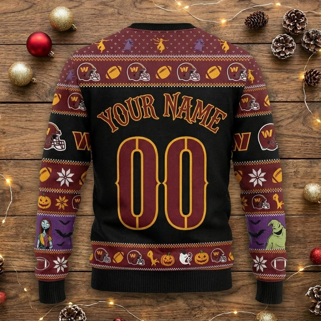Washington Commanders Nightmare Before Christmas Sweater - NFL Jack Skellington Ugly Christmas Sweater - LeagueLockerGear