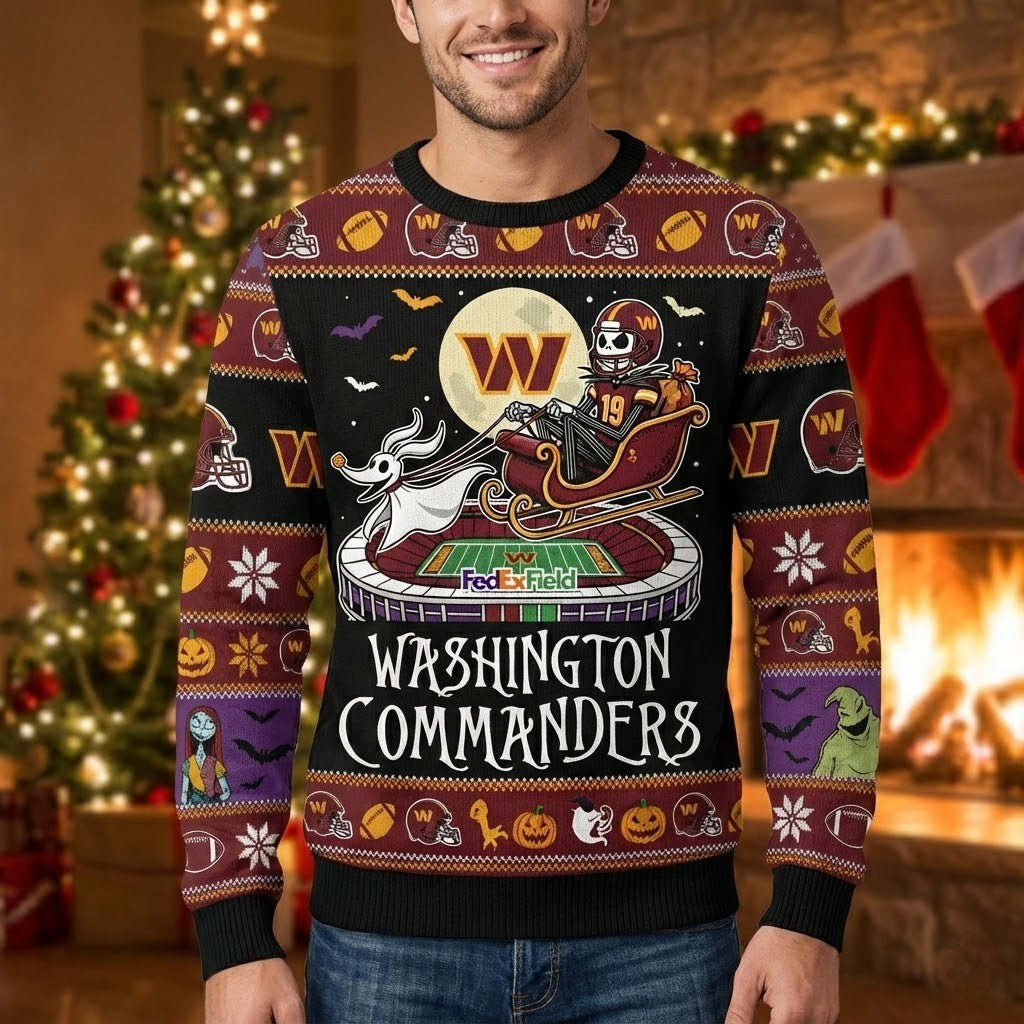 Washington Commanders Nightmare Before Christmas Sweater - NFL Jack Skellington Ugly Christmas Sweater - LeagueLockerGear