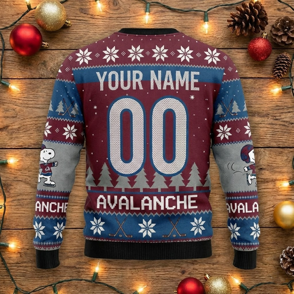 Colorado Avalanche Snoopy Christmas Sweater - Peanuts Gang NHL Ugly Christmas Sweater - LeagueLockerGear
