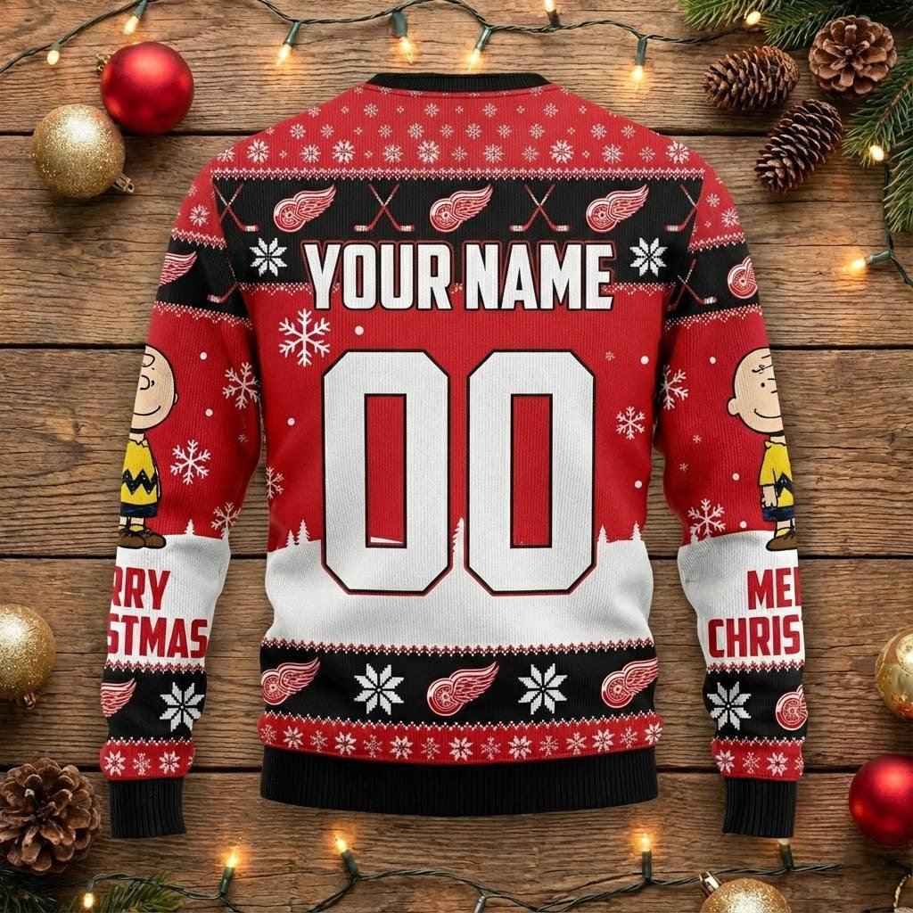 Detroit Red Wings Snoopy Christmas Sweater - Peanuts Charlie Brown NHL Ugly Christmas Sweater - LeagueLockerGear