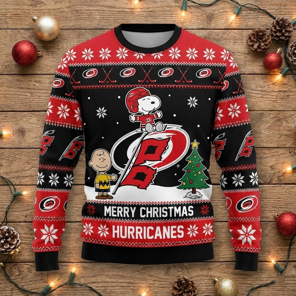 Carolina Hurricanes Snoopy Ugly Christmas Sweater - Peanuts Gang NHL Holiday Fan Jumper - LeagueLockerGear