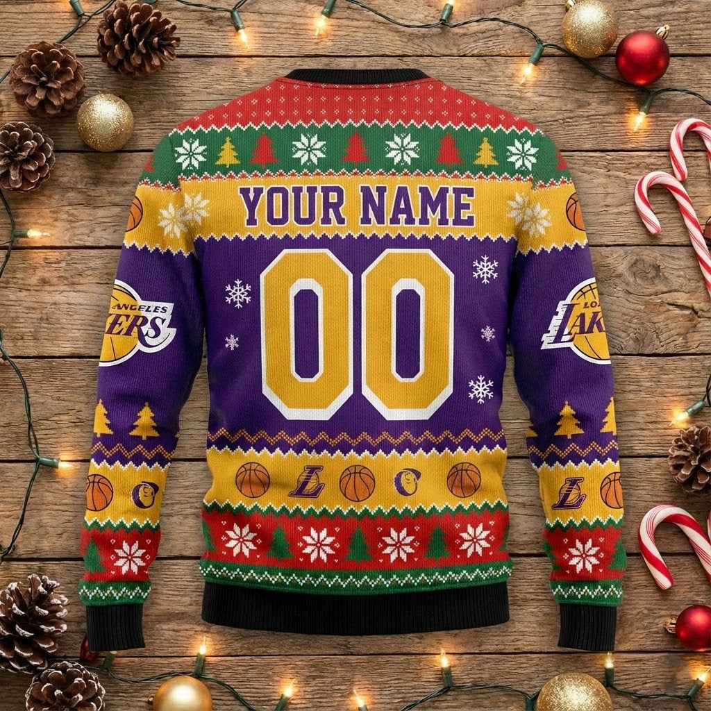 Los Angeles Lakers Peanuts Christmas Sweater - Charlie Brown Snoopy Ugly Sweater - LeagueLockerGear