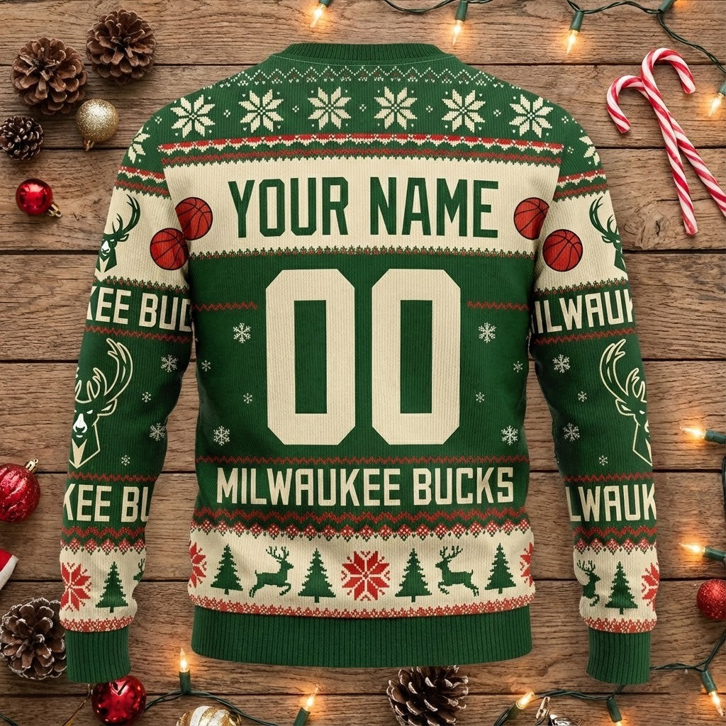 Milwaukee Bucks Peanuts Christmas Sweater - Snoopy and Charlie Brown NBA Ugly Holiday Sweater - LeagueLockerGear