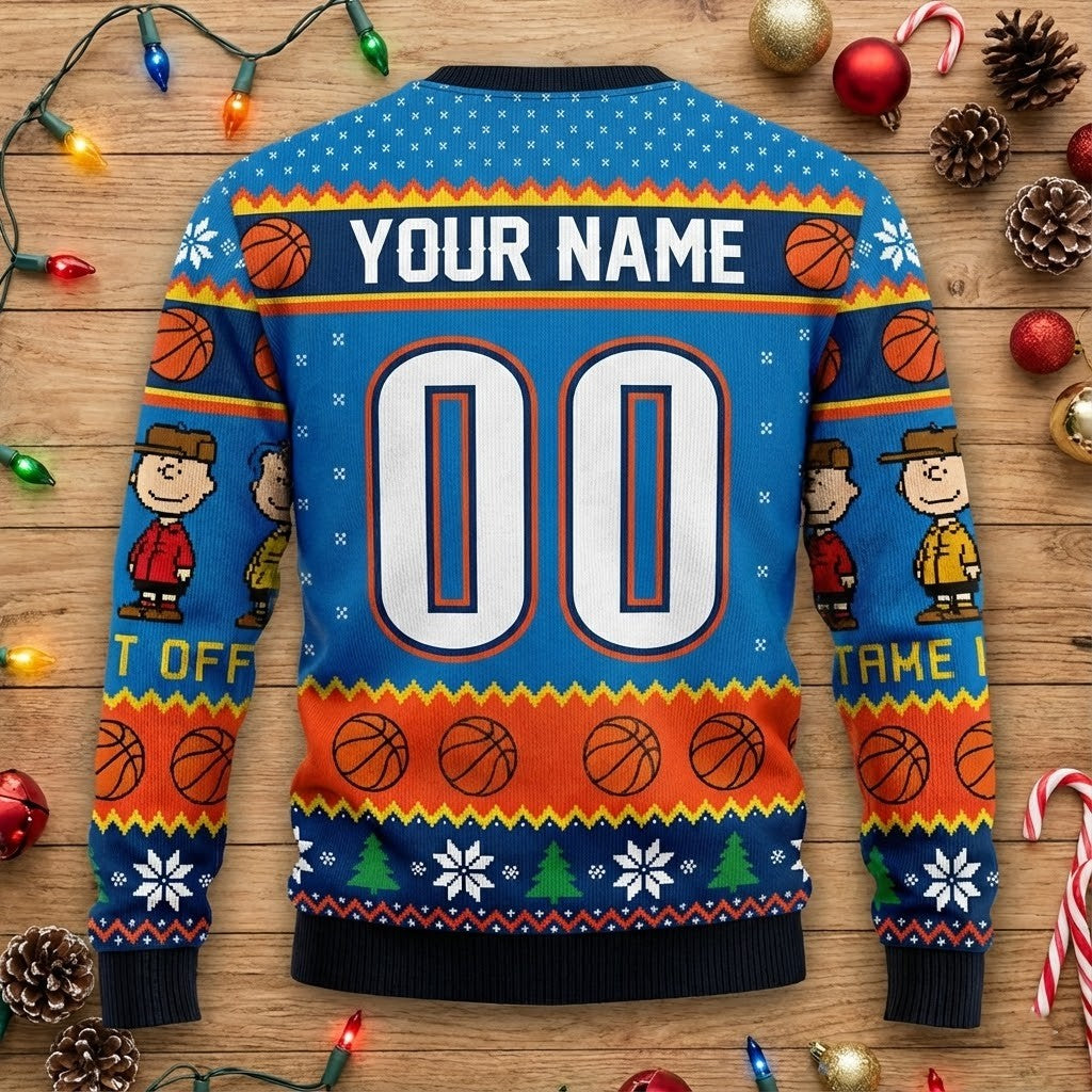 Oklahoma City Thunder Peanuts Christmas Sweater - Snoopy Charlie Brown NBA Ugly Jumper - LeagueLockerGear