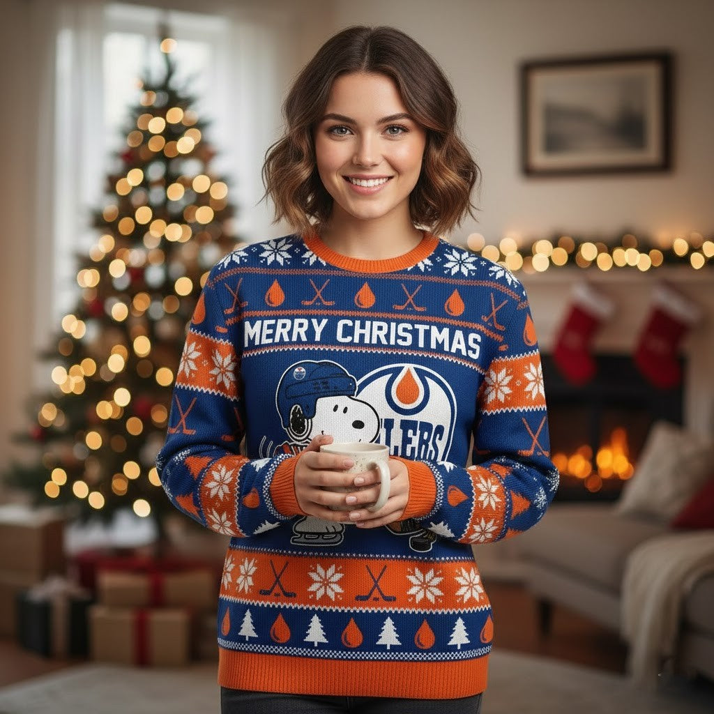 Edmonton Oilers Snoopy Christmas Sweater - Peanuts Hockey Fan Gift, NHL Ugly Sweater - LeagueLockerGear