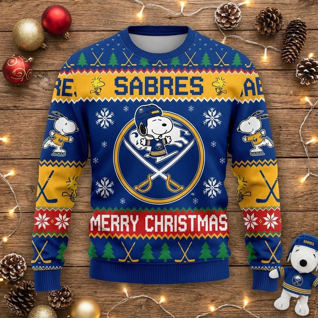 Buffalo Sabres Snoopy Ugly Christmas Sweater - NHL Peanuts Holiday Hockey Fan Jumper - LeagueLockerGear