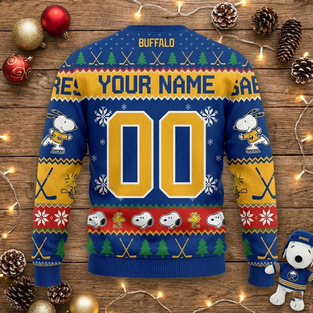 Buffalo Sabres Snoopy Ugly Christmas Sweater - NHL Peanuts Holiday Hockey Fan Jumper - LeagueLockerGear