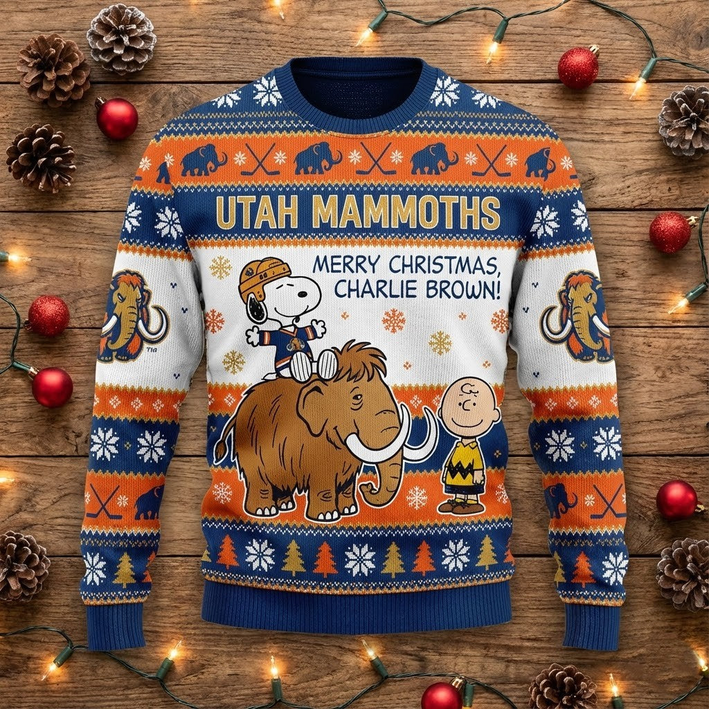 Utah Mammoths Snoopy Ugly Christmas Sweater - Peanuts Charlie Brown Hockey Fan Gift - LeagueLockerGear