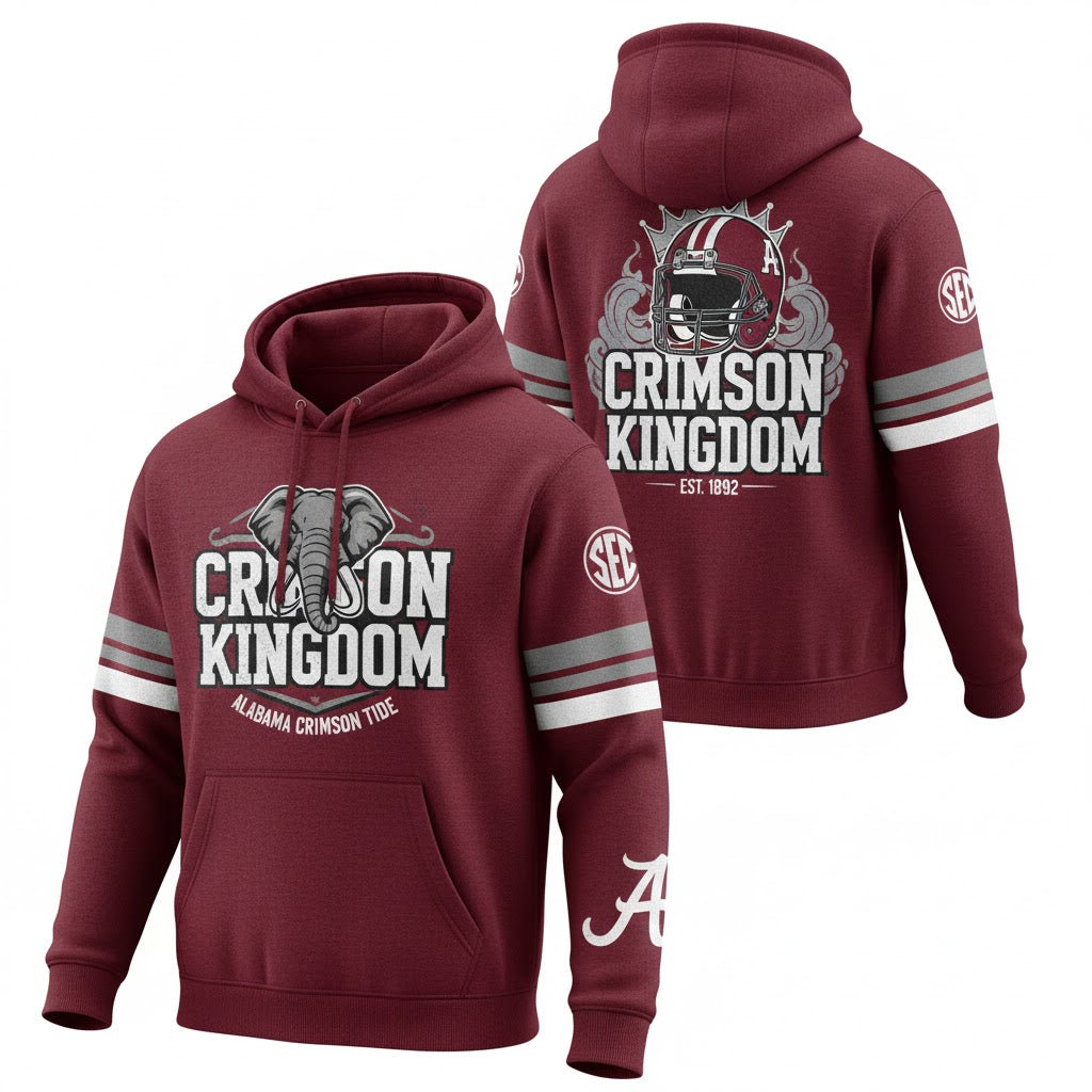 Alabama Crimson Tide Crimson Kingdom Hoodie - NCAA Football Graphic Pullover Sweatshirt - LeagueLockerGear