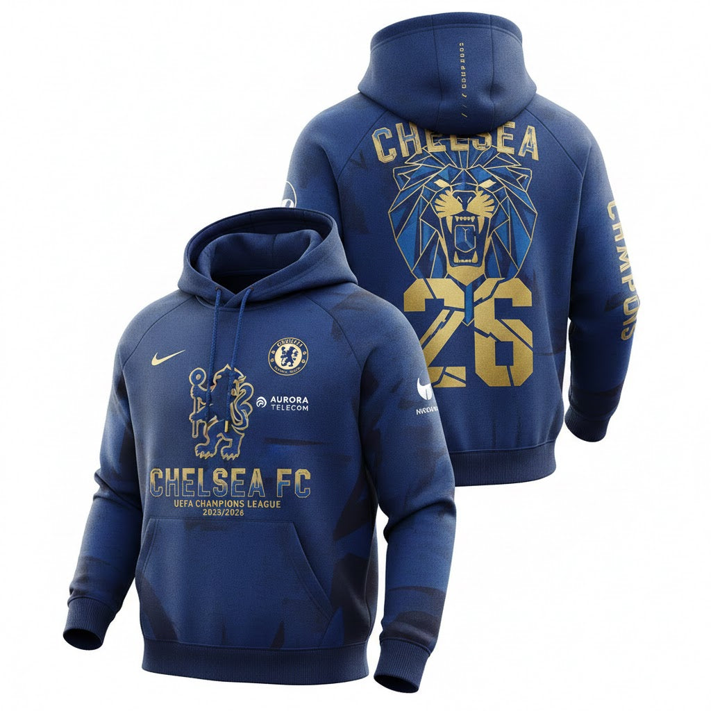 Chelsea FC Champions League Hoodie - 3D Graphic Lion All Over Print Fan Sweatshirt - LeagueLockerGear