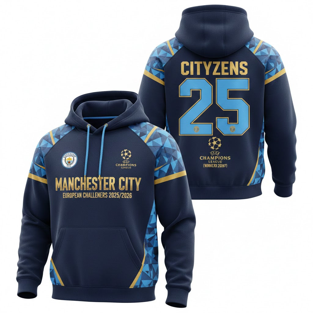 Manchester City Champions League Hoodie - 3D Print Cityzens Pullover Sweatshirt - LeagueLockerGear