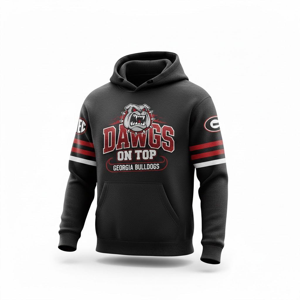 Georgia Bulldogs Dawgs On Top Hoodie - NCAA Football Fan Pullover Sweatshirt - LeagueLockerGear