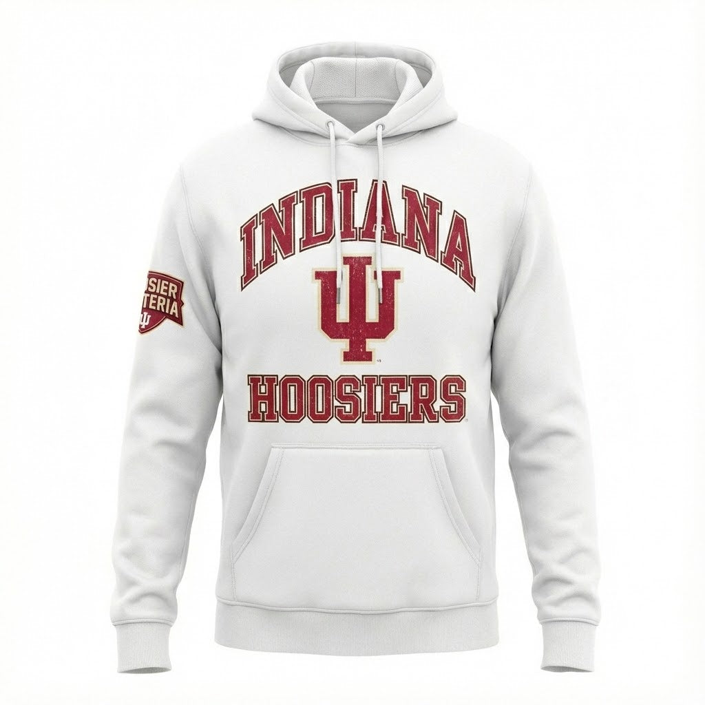 Indiana Hoosiers White Hoodie - Hoosier Hysteria Vintage Graphic College Sweatshirt - LeagueLockerGear