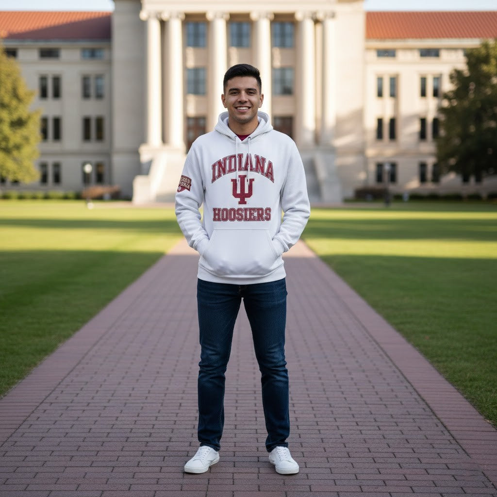 Indiana Hoosiers White Hoodie - Hoosier Hysteria Vintage Graphic College Sweatshirt - LeagueLockerGear