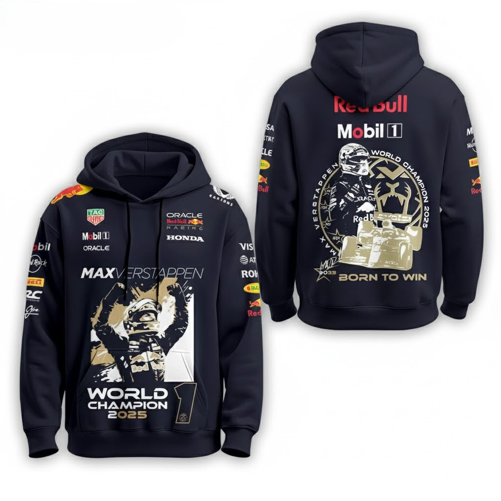 Max Verstappen 2025 World Champion Hoodie - Formula 1 Oracle Red Bull Racing 3D Graphic Apparel - LeagueLockerGear