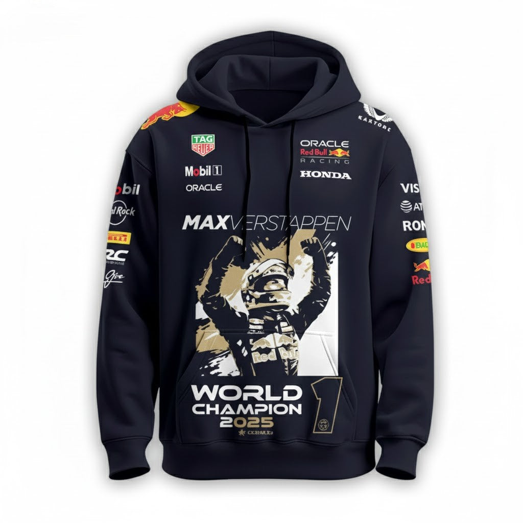 Max Verstappen 2025 World Champion Hoodie - Formula 1 Oracle Red Bull Racing 3D Graphic Apparel - LeagueLockerGear