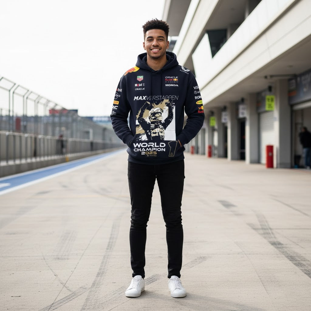 Max Verstappen 2025 World Champion Hoodie - Formula 1 Oracle Red Bull Racing 3D Graphic Apparel - LeagueLockerGear