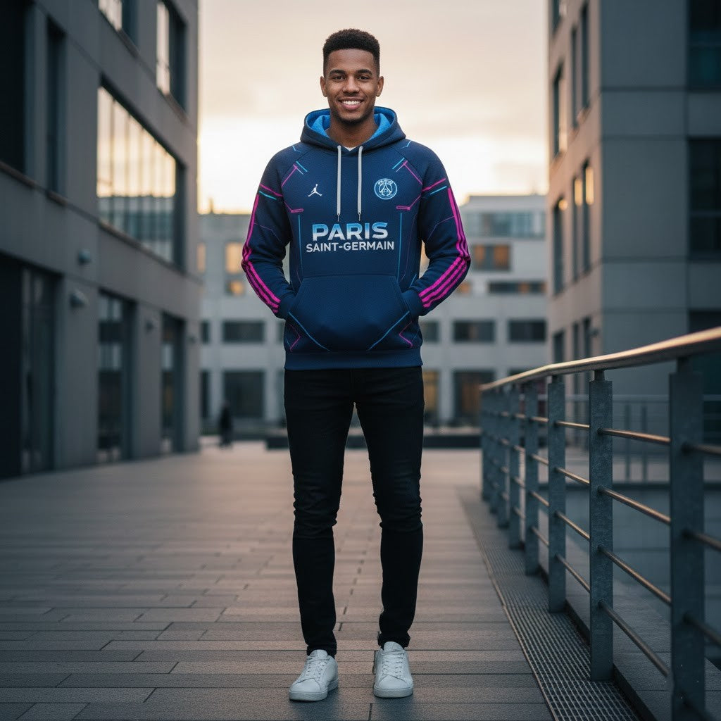 Paris Saint-Germain 3D Hoodie - Custom Number Paris Skyline Neon Graphic Pullover - LeagueLockerGear