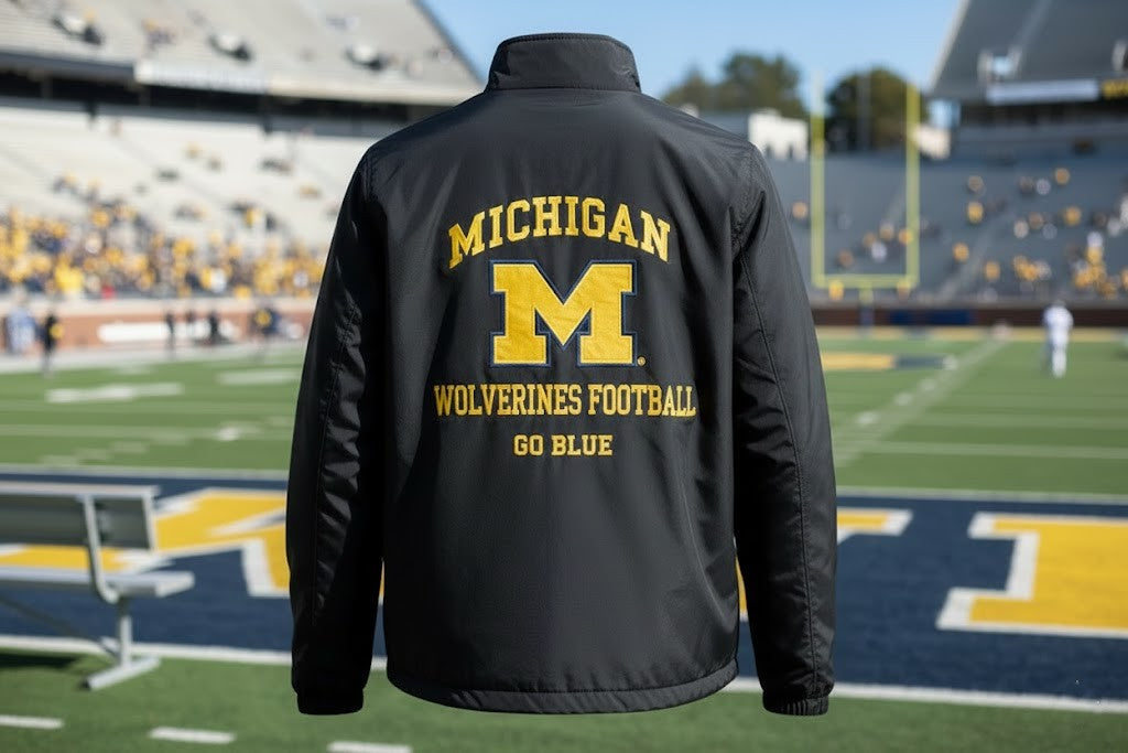 Michigan Wolverines Coach Moore Jacket - Black Embroidered Full-Zip Fan Apparel - LeagueLockerGear