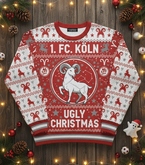 1. FC Köln Ugly Christmas Sweater - Knitted Football Fan Holiday Jumper, Hennes Mascot Gift - LeagueLockerGear