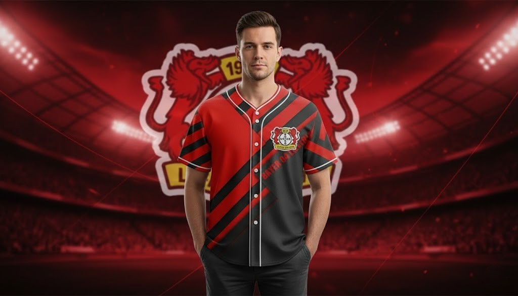 Bayer 04 Leverkusen Baseball Jersey - Custom Bundesliga Fan Shirt with Diagonal Stripes - LeagueLockerGear