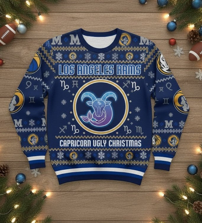 Los Angeles Rams Capricorn Ugly Christmas Sweater - NFL Zodiac Sign Holiday Apparel for Fans - LeagueLockerGear