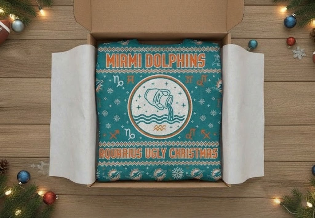 Miami Dolphins Aquarius Ugly Christmas Sweater - NFL Zodiac Sign Holiday Jumper - LeagueLockerGear