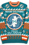Miami Dolphins Pisces Ugly Sweater - NFL Zodiac Sign Christmas Holiday Jumper - LeagueLockerGear