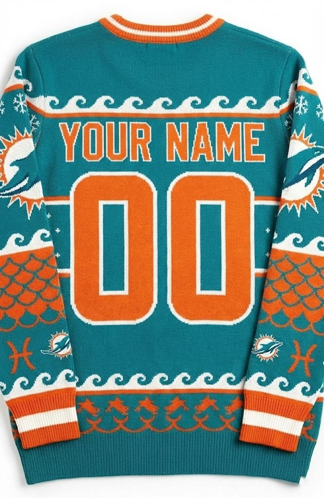 Miami Dolphins Pisces Ugly Sweater - NFL Zodiac Sign Christmas Holiday Jumper - LeagueLockerGear