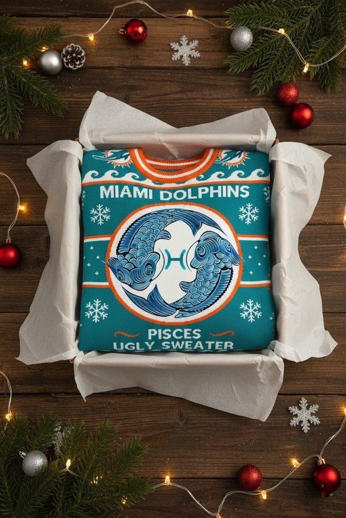 Miami Dolphins Pisces Ugly Sweater - NFL Zodiac Sign Christmas Holiday Jumper - LeagueLockerGear