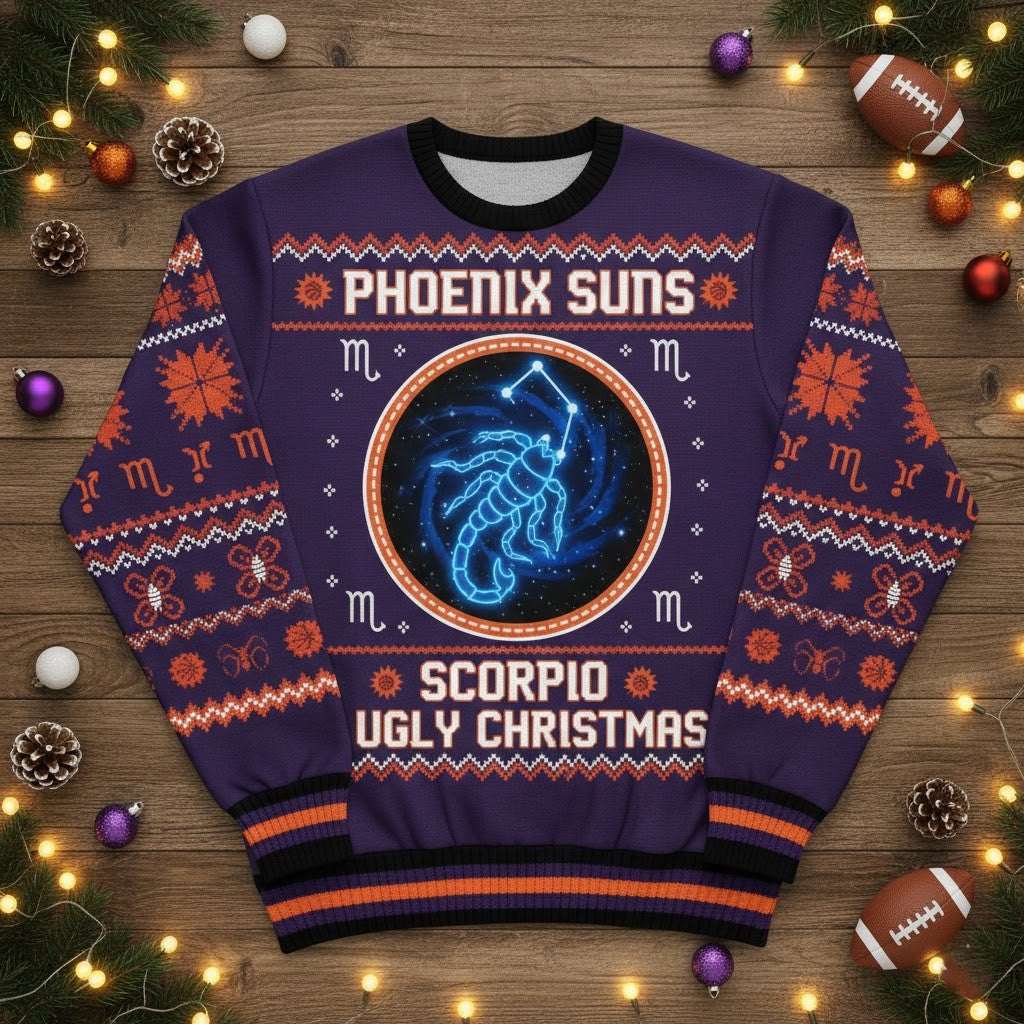Phoenix Suns Scorpio Ugly Christmas Sweater - NBA Zodiac Sign Holiday Jumper - LeagueLockerGear