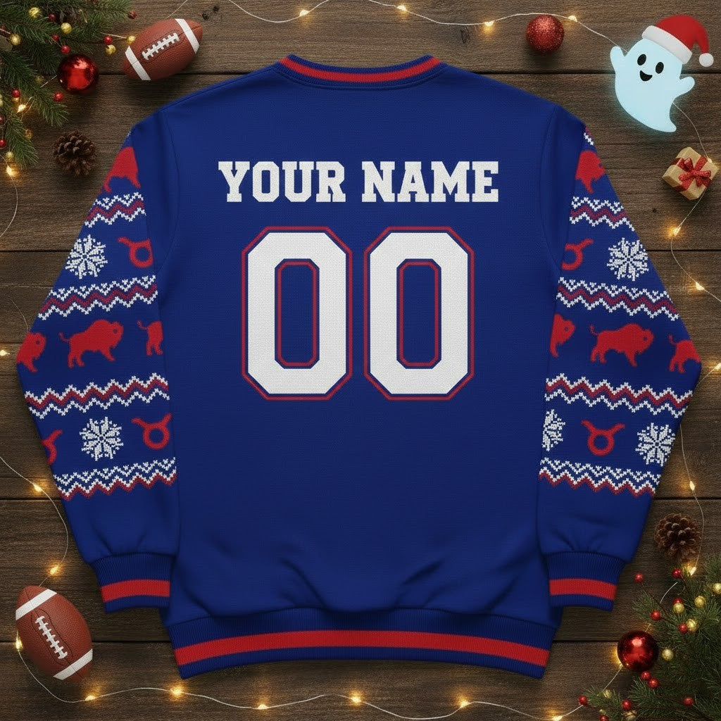 Buffalo Bills Ugly Christmas Sweater - Taurus Zodiac Constellation NFL Sweatshirt - LeagueLockerGear