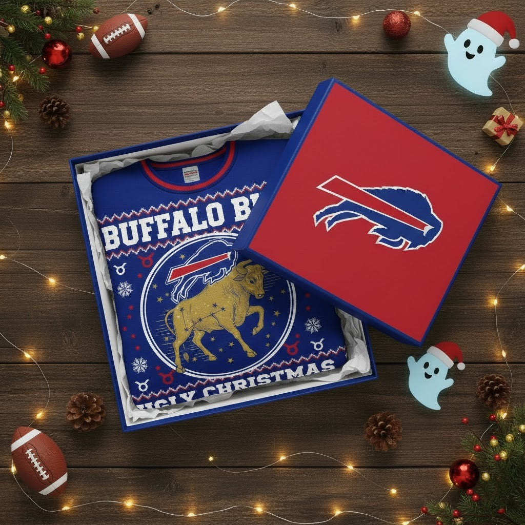 Buffalo Bills Ugly Christmas Sweater - Taurus Zodiac Constellation NFL Sweatshirt - LeagueLockerGear