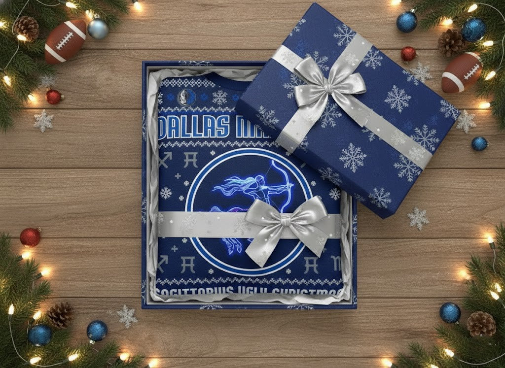 Dallas Mavericks Sagittarius Ugly Christmas Sweater - NBA Basketball Zodiac Holiday Jumper - LeagueLockerGear