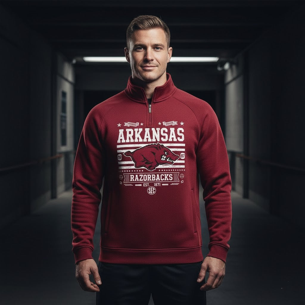 Arkansas Razorbacks Quarter Zip Pullover - Vintage Style SEC Football Fan Sweatshirt - LeagueLockerGear