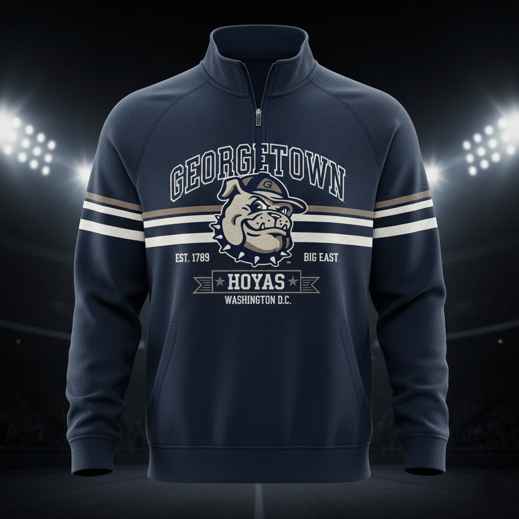 Georgetown Hoyas Quarter-Zip Pullover - Vintage NCAA Mascot Fleece Sweatshirt - LeagueLockerGear